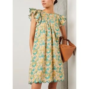 MIRTH Vienna Pintucked Short Dress | Floral Flutter Sleeve Mini Dress